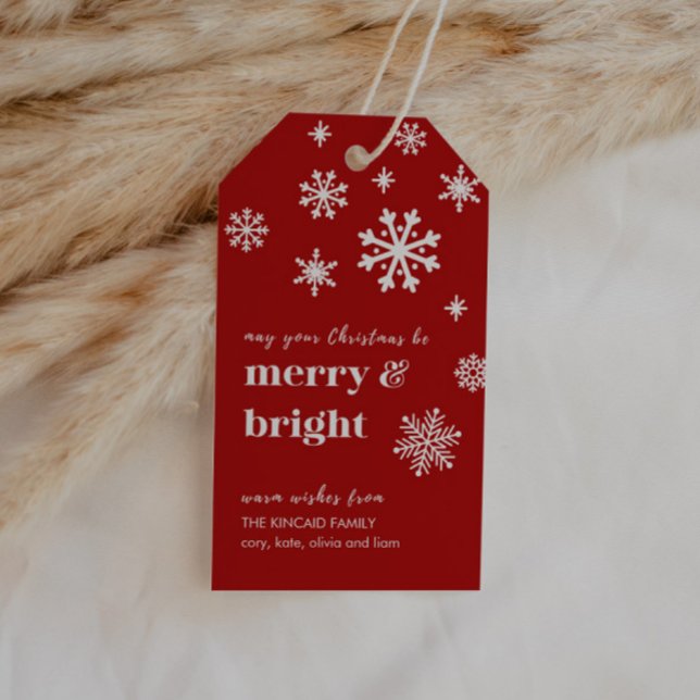 Klassisches rotes und weißes Schneeflocken-Geschen Geschenkanhänger (Von Creator hochgeladen)