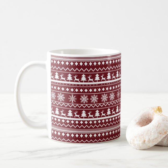 Klassisches rotes Weihnachtsfest-Christmas-Pullove Kaffeetasse (Mit Donut)