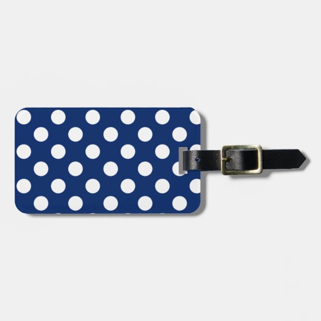 Klassisches Royal Blue Big White Polka Dot Pattern Gepäckanhänger (Vorderseite horizontal)