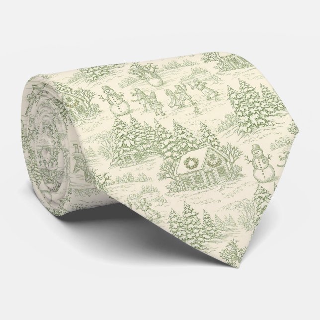 Klassisches Salbei-Winter-Land-Toile-Muster Krawatte (Gerollt)