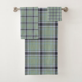 Klassisches Salbeigrün Blau Grau Tartan Karomuster Badhandtuch Set