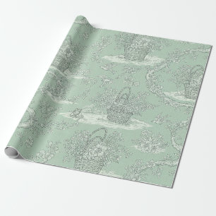 Klassisches Salbeigrün-Blumenmuster Geschenkpapier