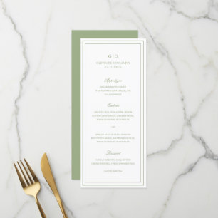 Klassisches Salbeigrün Elegante Hochzeit Menükarte