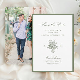 Klassisches Salbeigrün Florales Monogramm Foto Hoc Save The Date