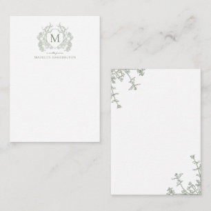 Klassisches Salbeigrün Florales Vintage-Wappen Mon Mitteilungskarte