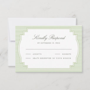 Klassisches Salbeigrün gestreifte Hochzeit RSVP Karte