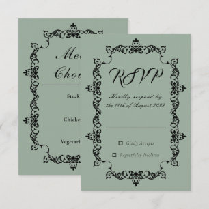 Klassisches Salbeigrün Opulent gerahmte Hochzeit RSVP Karte