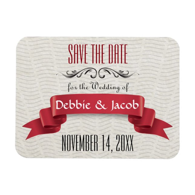 Klassisches, Save the Date rotes Banner Magnet (Horizontal)