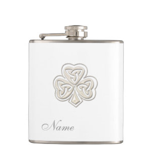 Klassisches, schicke Perlmutt mit Glück Kleeblatt  Flachmann