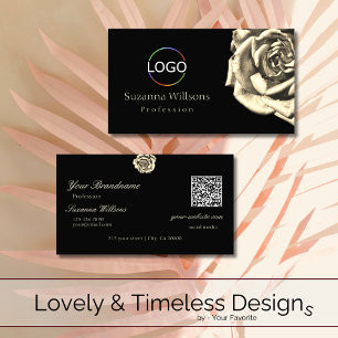 Klassisches Schlichtes Schwarz-Beige-Rose-Logo und Visitenkarte