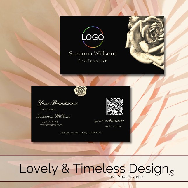 Klassisches Schlichtes Schwarz-Beige-Rose-Logo und Visitenkarte (Von Creator hochgeladen)