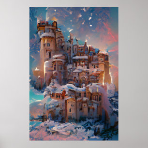 Klassisches Schloss, mittelalterliches Winterschlo Poster