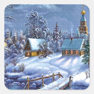 Klassisches, schönes, vintage Weihnachtsbild Quadratischer Aufkleber
