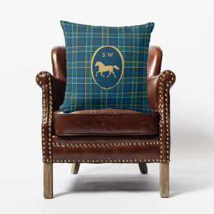 Klassisches Schottenkaro Pferd Reitsport Monogramm Kissen
