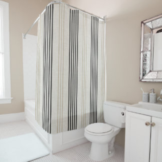 Klassisches Schwarz-Beige-Ticking-Streifenmuster Duschvorhang