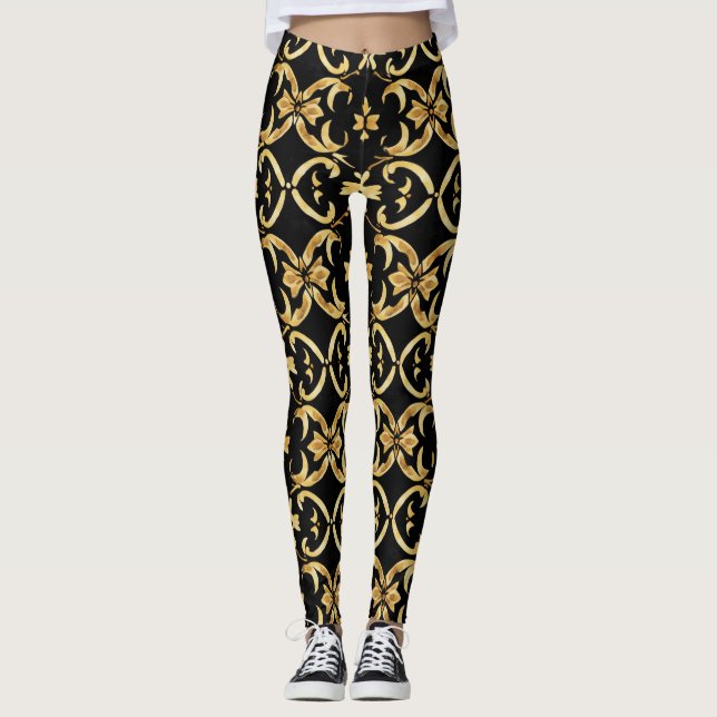 Klassisches Schwarz-Gold-Muster Leggings (Vorderseite)