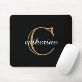 Klassisches Schwarz-Gold-Schrift-Monogramm Mousepad