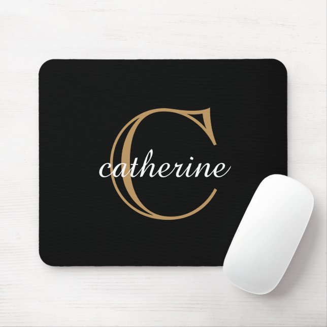 Klassisches Schwarz-Gold-Schrift-Monogramm Mousepad (Mit Mouse)