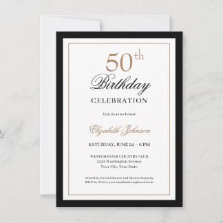 Klassisches Schwarz-Gold zum 50. Geburtstag Einladung