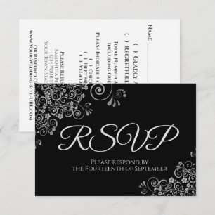 Klassisches Schwarz mit eleganten Silver Frills We RSVP Karte