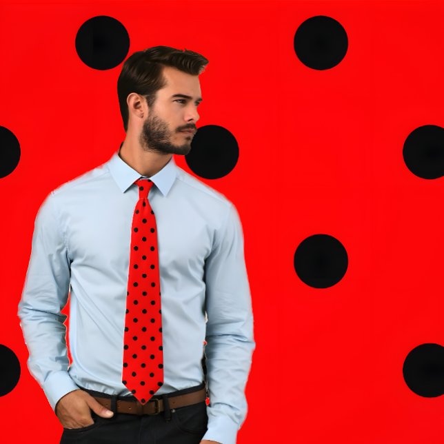 Klassisches Schwarz Polka Dot Muster auf Roter Kra Krawatte (Professional man wears a Classic Black Polka Dot Pattern on Red Tie.)