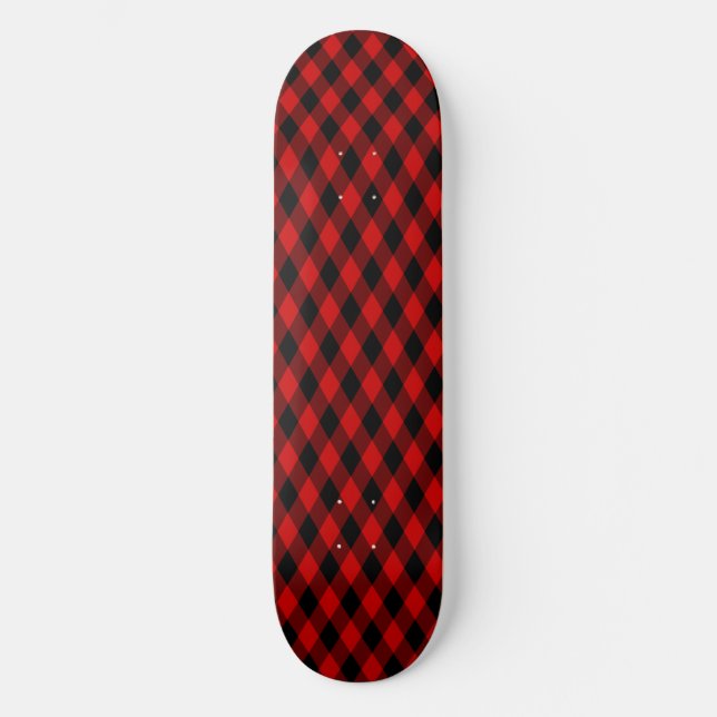 Klassisches Schwarz-Rot-Diamant-Muster Skateboard (Vorderseite)