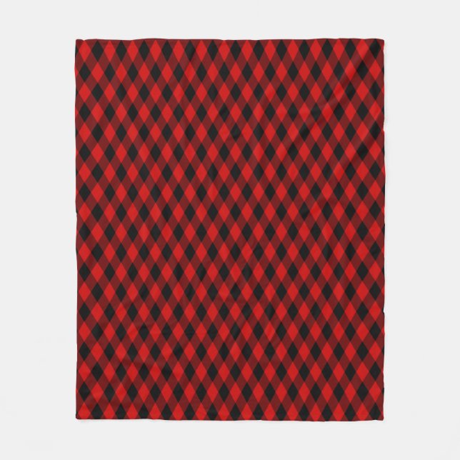 Klassisches Schwarz-Rot-Diamantmuster Fleecedecke (Vorderseite)