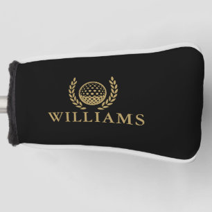 Klassisches Schwarz und Gold personalisierter Name Golf Headcover