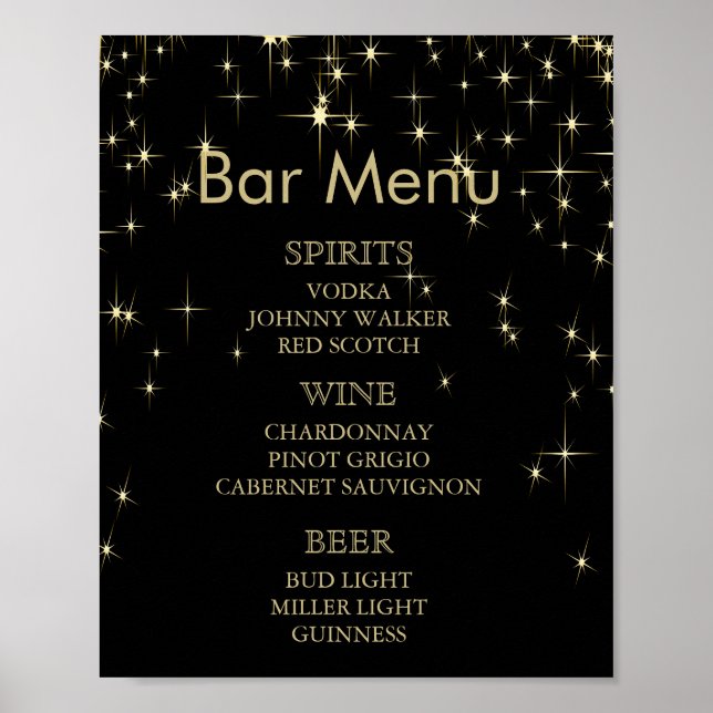 Klassisches Schwarz- und Goldlicht-Menü - Bar Poster (Vorne)