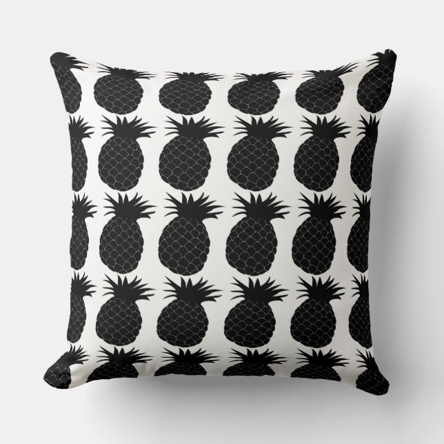 Klassisches Schwarz-Weiß-Ananas-Muster Kissen (Vorderseite)