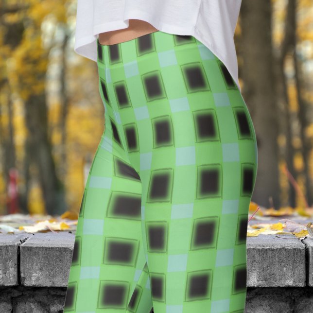 Klassisches Schwarz-Weiß-Aquamarines Karo-Muster Leggings (Classic Black and Light Green Teal Check Pattern Leggings)