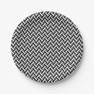 Klassisches Schwarz-Weiß-Art-Deco Herringbone-Must Pappteller