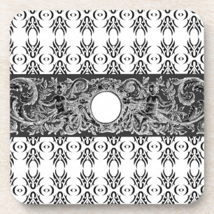 Klassisches Schwarz-weiß-Barockmuster zum Anpassen Getränkeuntersetzer