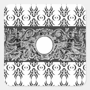 Klassisches Schwarz-weiß-Barockmuster zum Anpassen Quadratischer Aufkleber