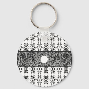 Klassisches Schwarz-weiß-Barockmuster zum Anpassen Schlüsselanhänger