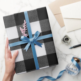 Klassisches Schwarz Weiß Büffel Schnee Karomuster Geschenkpapier