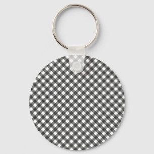 Klassisches Schwarz-Weiß-Diagonal-Gingham-Karo Schlüsselanhänger