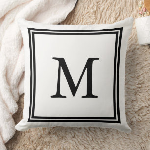 Klassisches Schwarz-Weiß-Doppelrahmen-Monogramm Kissen