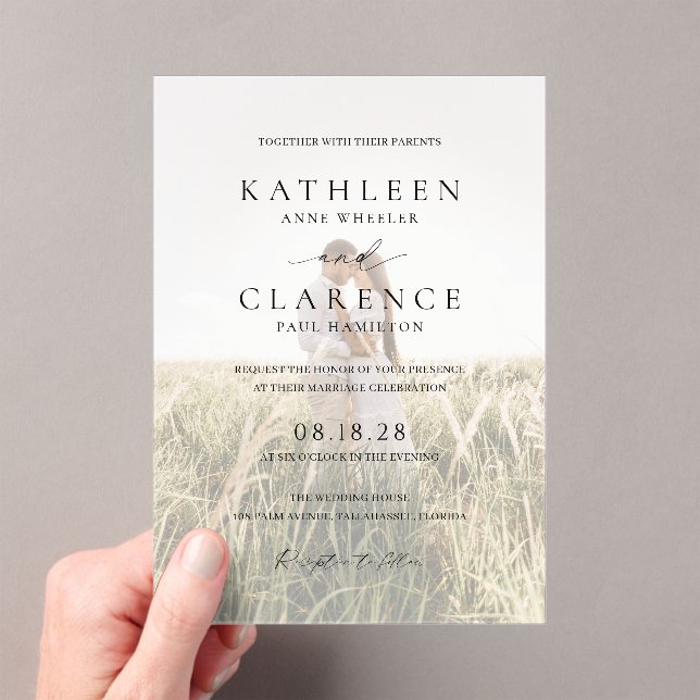 Klassisches Schwarz-Weiß-Foto Elegante Hochzeit Acryleinladungen (Insitu (Handheld))