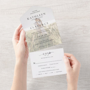 Klassisches Schwarz-Weiß-Foto Elegante Hochzeit All In One Einladung