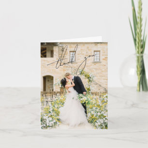 Klassisches Schwarz-Weiß-Foto Elegante Hochzeit Dankeskarte