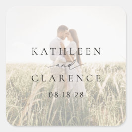 Klassisches Schwarz-Weiß-Foto Elegante Hochzeit Quadratischer Aufkleber