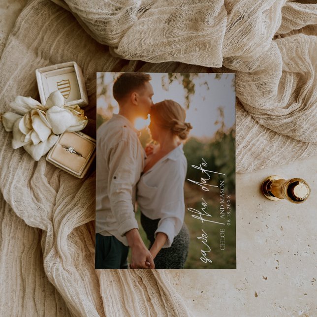 Klassisches Schwarz-Weiß-Foto Elegante Hochzeit Save The Date (Von Creator hochgeladen)