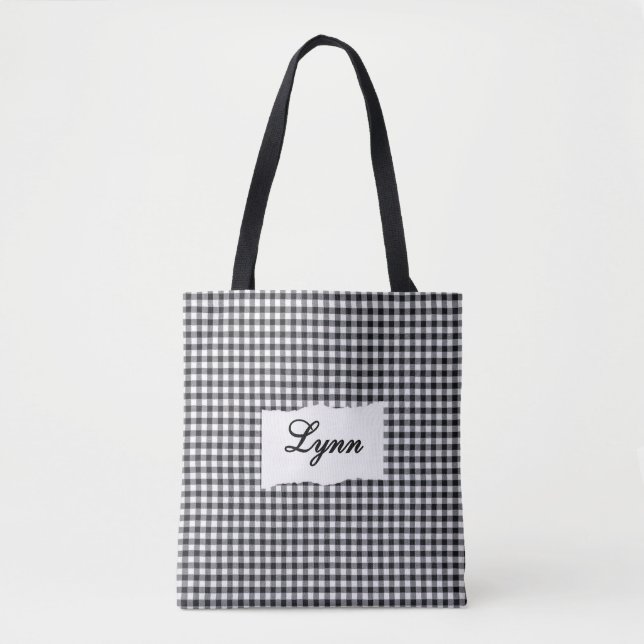 Klassisches Schwarz-Weiß-Gingham | Personalisierte (Vorderseite)