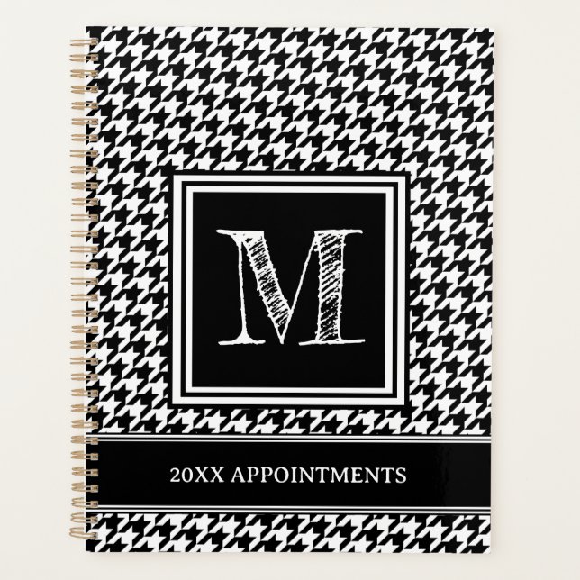 Klassisches Schwarz-Weiß-Hahnentrittmuster Mit Mon Planer (Vorderseite)