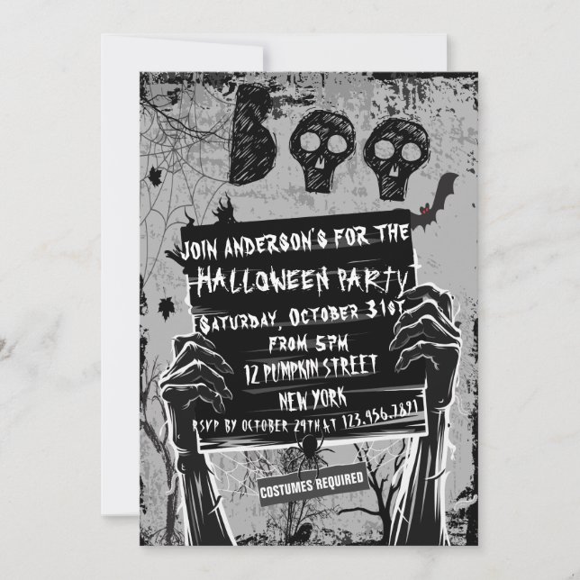 Klassisches Schwarz-Weiß-Halloween-Party Einladung (Vorderseite)