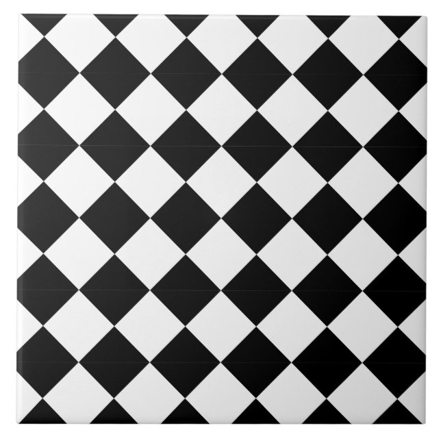 Klassisches Schwarz-Weiß-Harlekin-Diagonal-Karo Fliese (Vorderseite)