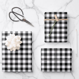 Klassisches Schwarz-Weiß-Karomuster Geschenkpapier Set