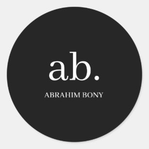 Klassisches Schwarz-Weiß-Minimal-Monogramm-Design Runder Aufkleber