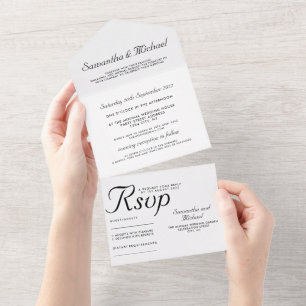 Klassisches Schwarz-Weiß-Minimalist-All-in-One All In One Einladung